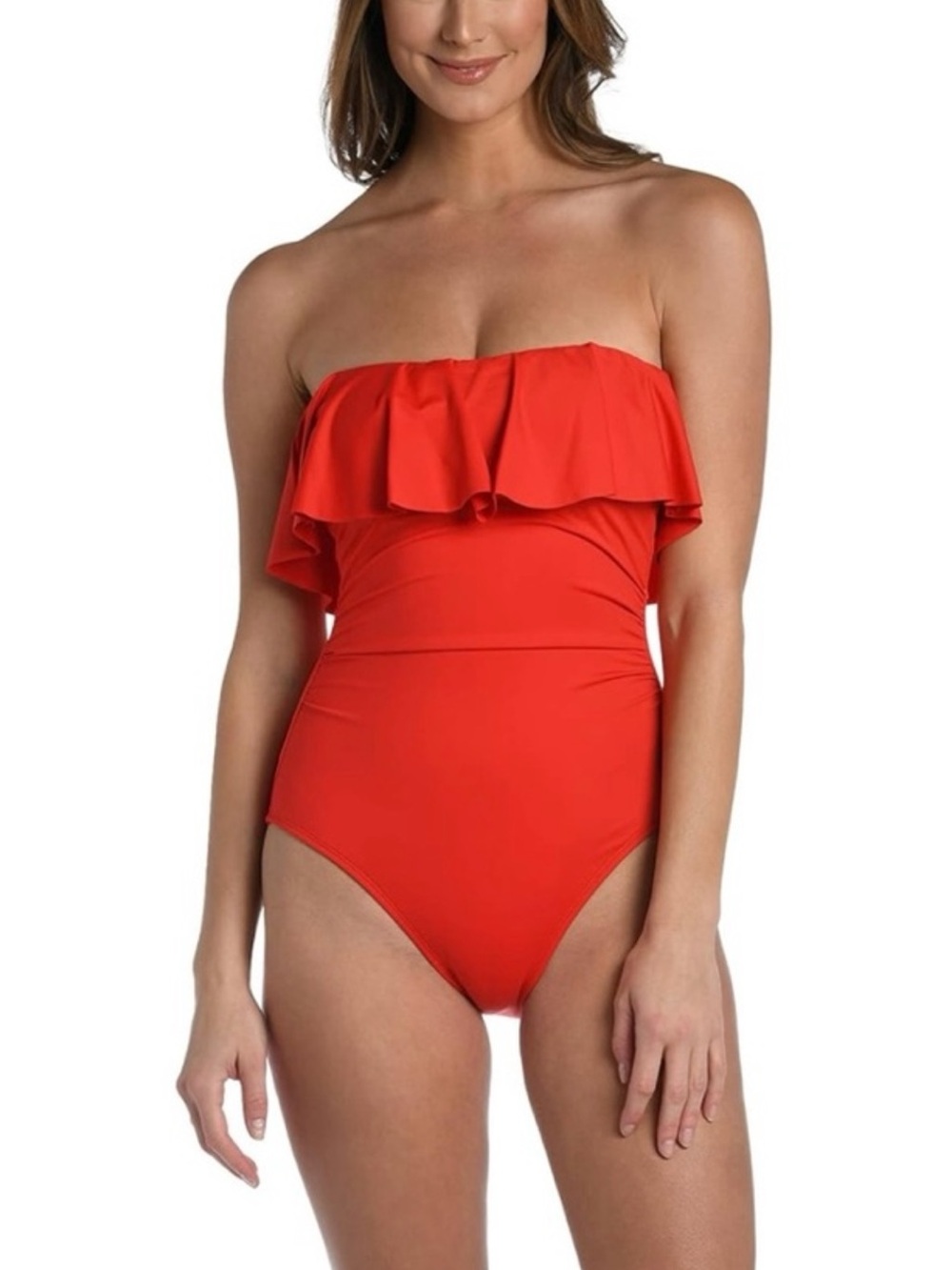 La Blanca Red Strapless Ruffle One-Piece Swimsuit